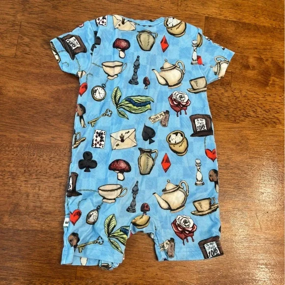 Little Crowns & Capes Alice in Wonderland Blue bamboo one piece 3-6 Months - Picture 3 of 3